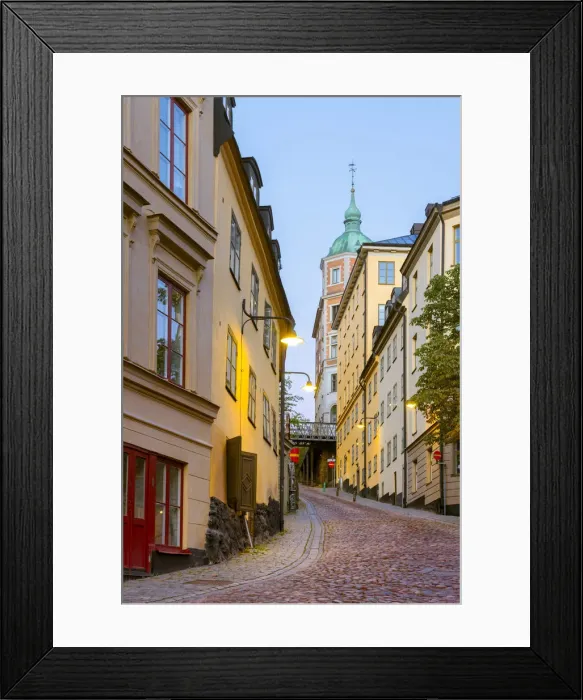 Framed Print : Mariaberget, Stockholm, Sweden. City street at dusk Framed Print : Mariaberget, Stockholm, Sweden. City street at dusk