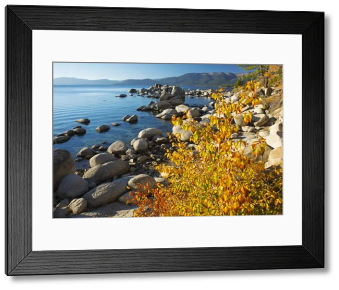 Framed Print : USA, Nevada, Lake Tahoe, Nevada State Park, Shoreline with boulders near the village