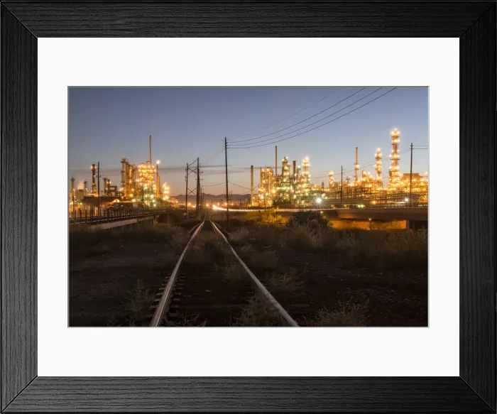 Framed Print : USA, Southwest, Colorado, El Paso County, Denver, Train tracks near a refinery Framed Print : USA, Southwest, Colorado, El Paso County, Denver, Train tracks near a refinery