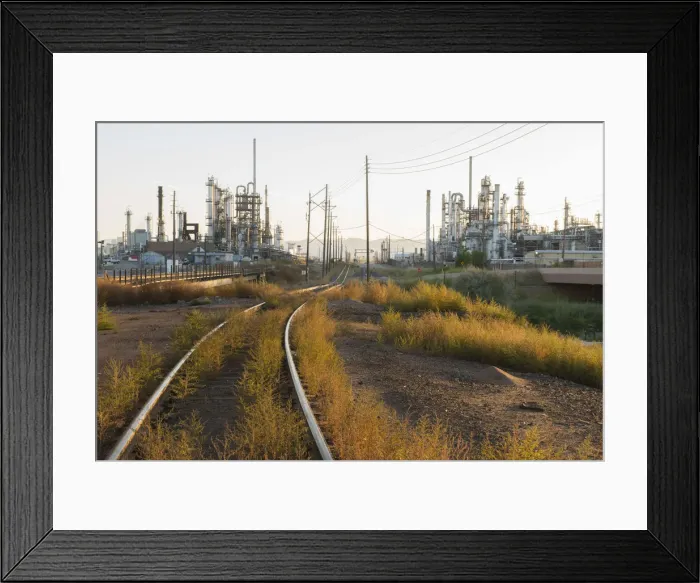 Framed Print : USA, Southwest, Colorado, El Paso County, Denver, Train tracks near a refinery Framed Print : USA, Southwest, Colorado, El Paso County, Denver, Train tracks near a refinery