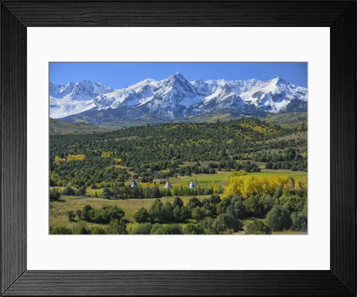 Framed Print : USA, Colorado, San Juan Mountains near Ridgway, Tipi camp and mountain scenery in autumn Framed Print : USA, Colorado, San Juan Mountains near Ridgway, Tipi camp and mountain scenery in autumn