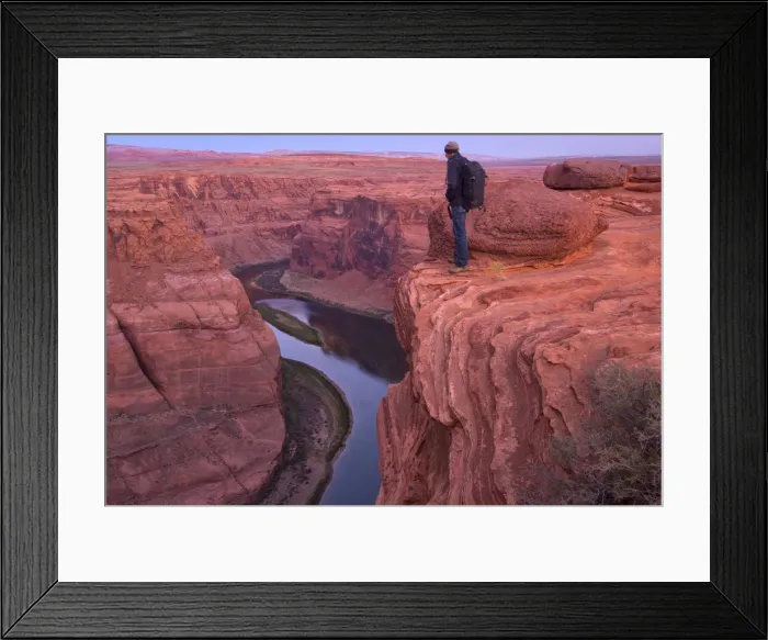 Framed Print : USA, Arizona, Colorado Plateau, Glen Canyon National Recreation Area, Man with backpack Framed Print : USA, Arizona, Colorado Plateau, Glen Canyon National Recreation Area, Man with backpack