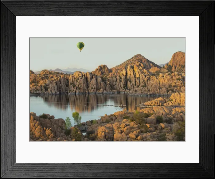 Framed Print : USA, Arizona, Prescott, Watson lake reservoir, Hot Air Balloon at Sunset Framed Print : USA, Arizona, Prescott, Watson lake reservoir, Hot Air Balloon at Sunset