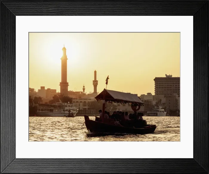 Framed Print : Abra Boat on Dubai Creek at sunset, Dubai, United Arab Emirates Framed Print : Abra Boat on Dubai Creek at sunset, Dubai, United Arab Emirates