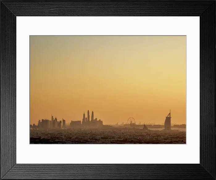 Framed Print : Elevated view towards Dubai Marina and Burj Al Arab Hotel at sunset, Dubai, United Framed Print : Elevated view towards Dubai Marina and Burj Al Arab Hotel at sunset, Dubai, United
