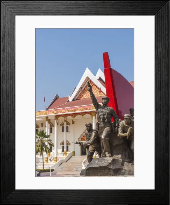 Framed Print : Laos, Vientiane, Kaysone Phomivan Museum, building exterior and revolutionary sculpture Framed Print : Laos, Vientiane, Kaysone Phomivan Museum, building exterior and revolutionary sculpture