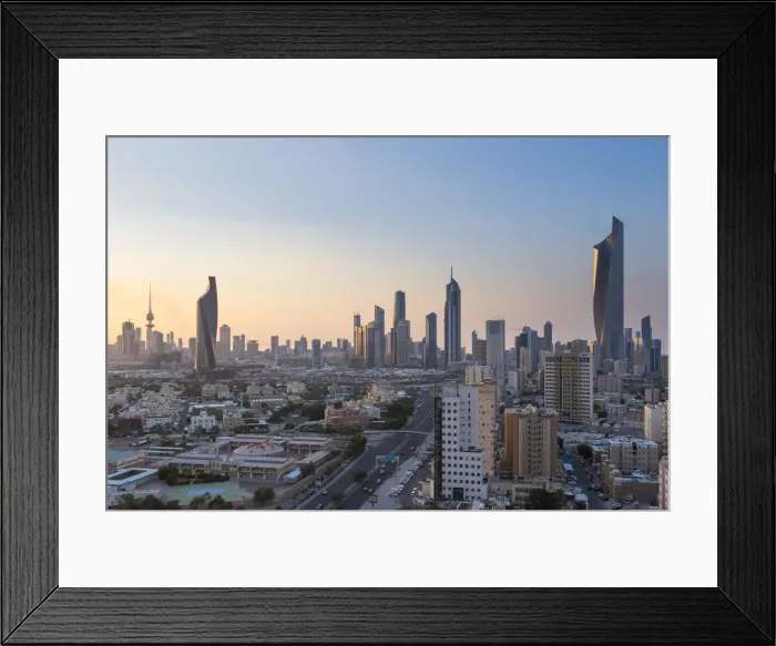Framed Print : Kuwait, Kuwait City, Elevated view of the modern city skyline and central business Framed Print : Kuwait, Kuwait City, Elevated view of the modern city skyline and central business