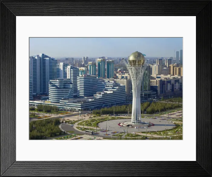 Framed Print : Kazakhstan, Astana, View of City Center looking towards the Bayterek Tower Framed Print : Kazakhstan, Astana, View of City Center looking towards the Bayterek Tower