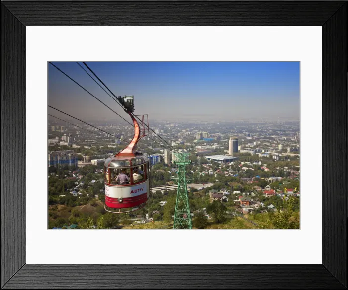 Framed Print : Kazakhstan, Almaty, Kok-Tobe cable car above Almay city Framed Print : Kazakhstan, Almaty, Kok-Tobe cable car above Almay city