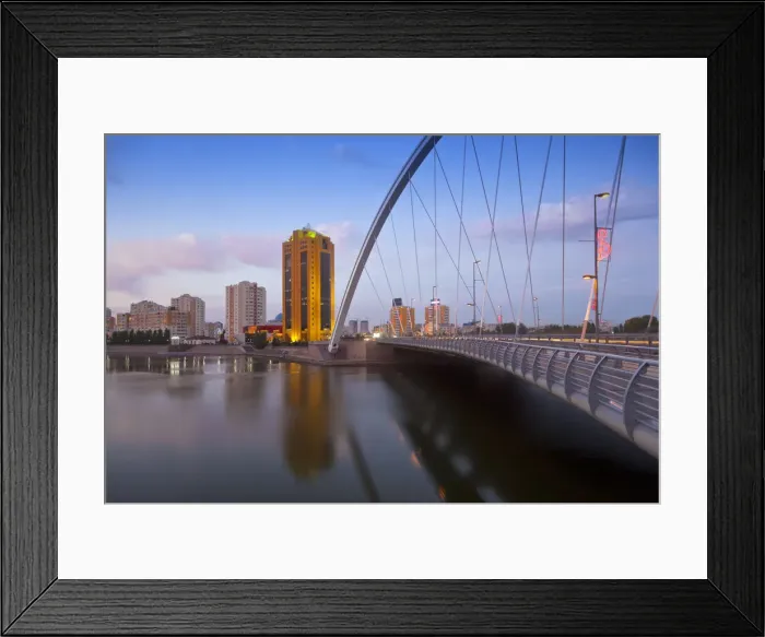 Framed Print : Kazakhstan, Astana, Bridge over Ishim River, looking west (downstream), towards