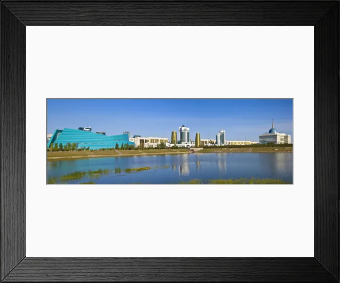 Framed Print : Kazakhstan, Astana, City skyline reflecting in Isahim River Framed Print : Kazakhstan, Astana, City skyline reflecting in Isahim River