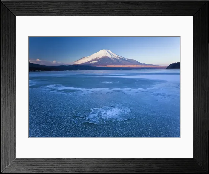 Framed Print : Ice on Lake Yamanaka with snowcovered Mount Fuji in background, Japan Framed Print : Ice on Lake Yamanaka with snowcovered Mount Fuji in background, Japan