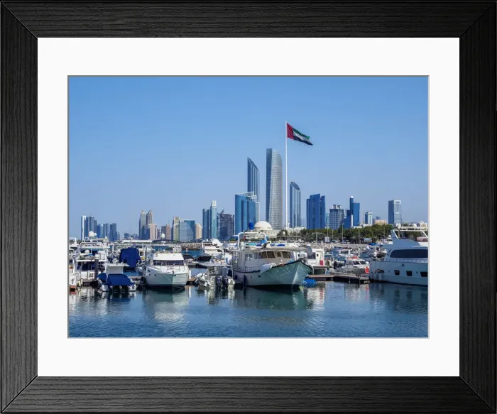 Framed Print : Skyline with Marina and City Center, Abu Dhabi, United Arab Emirates Framed Print : Skyline with Marina and City Center, Abu Dhabi, United Arab Emirates
