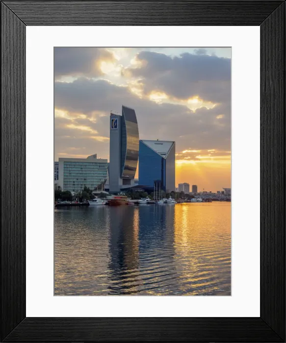 Framed Print : View over Dubai Creek towards Deira at sunrise, Dubai, United Arab Emirates