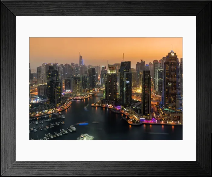 Framed Print : Night skyline of Dubai Marina residential area, Dubai, United Arab Emirates
