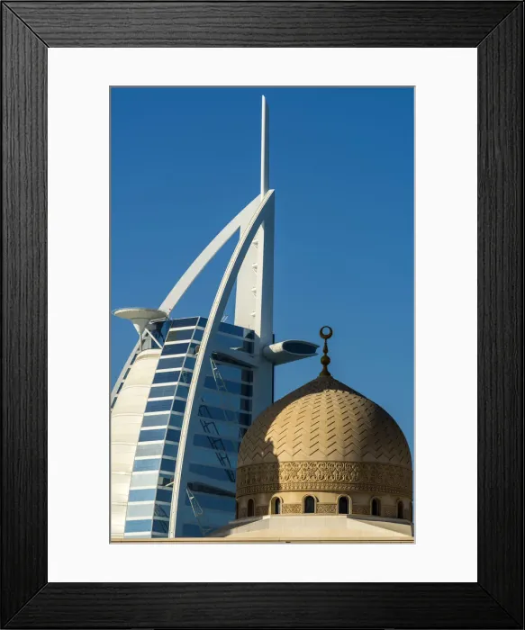 Framed Print : Mosque dome with Burj al Arab behind, Dubai, United Arab Emirates Framed Print : Mosque dome with Burj al Arab behind, Dubai, United Arab Emirates