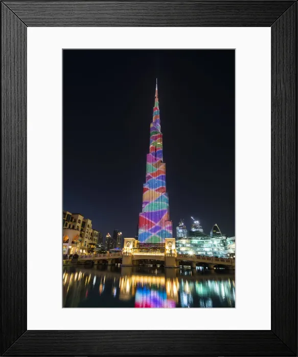 Framed Print : Night view of LED light show on Burj Khalifa, Dubai, United Arab Emirates Framed Print : Night view of LED light show on Burj Khalifa, Dubai, United Arab Emirates