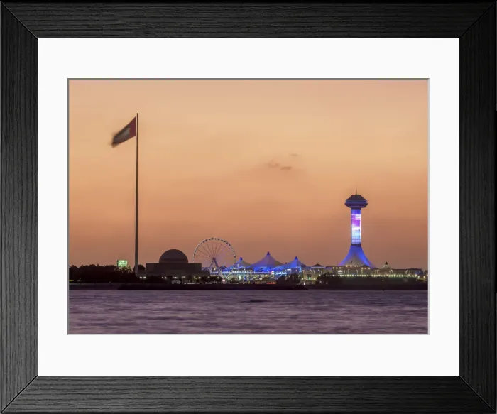 Framed Print : View towards Marina Mall at sunset, Abu Dhabi, United Arab Emirates
