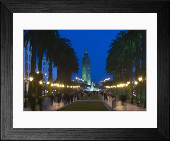 Framed Print : Morocco, Rabat, Evening View of Avenue Mohammed V towards Sunna Mosque