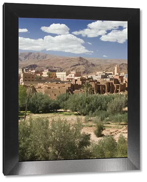 Morocco, Todra Gorge Area, Tinerhir, Town View & Palmerie Date Forest