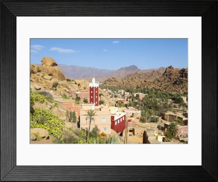 Framed Print : Elevated view over the Red Mosque of Adai, Tafraoute, Anti Atlas, Morocco Framed Print : Elevated view over the Red Mosque of Adai, Tafraoute, Anti Atlas, Morocco