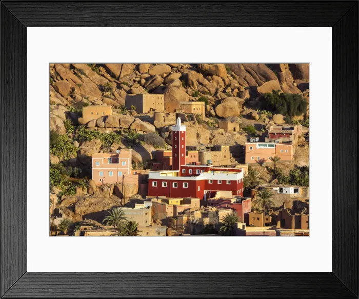 Framed Print : Elevated view over the Red Mosque of Adai, Tafraoute, Anti Atlas, Morocco Framed Print : Elevated view over the Red Mosque of Adai, Tafraoute, Anti Atlas, Morocco