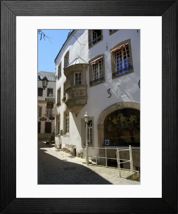 Framed Print : Old house with slogan of Luxembourg - Mir wetie bleiwe wat mir sin, Luxembourg Framed Print : Old house with slogan of Luxembourg - Mir wetie bleiwe wat mir sin, Luxembourg