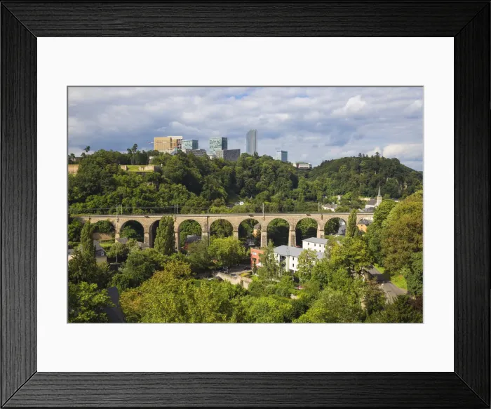 Framed Print : Luxembourg, Luxembourg City, View of Pfaffenthal train viaduct and Kirchberg plateau