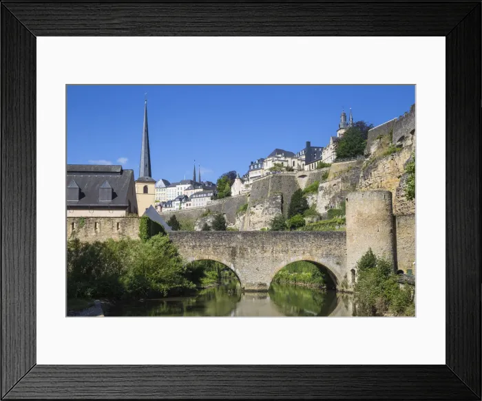 Framed Print : Luxembourg, Luxembourg City, Stierchen stone footbridge and Brock Promontory Framed Print : Luxembourg, Luxembourg City, Stierchen stone footbridge and Brock Promontory