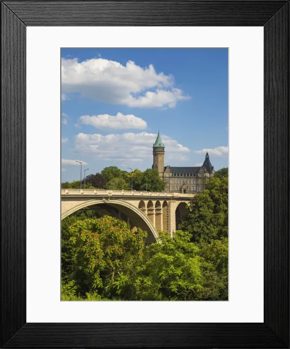 Framed Print : Luxembourg, Luxembourg City, Adolphe bridge, Petrusse Park and the National savings bank Framed Print : Luxembourg, Luxembourg City, Adolphe bridge, Petrusse Park and the National savings bank