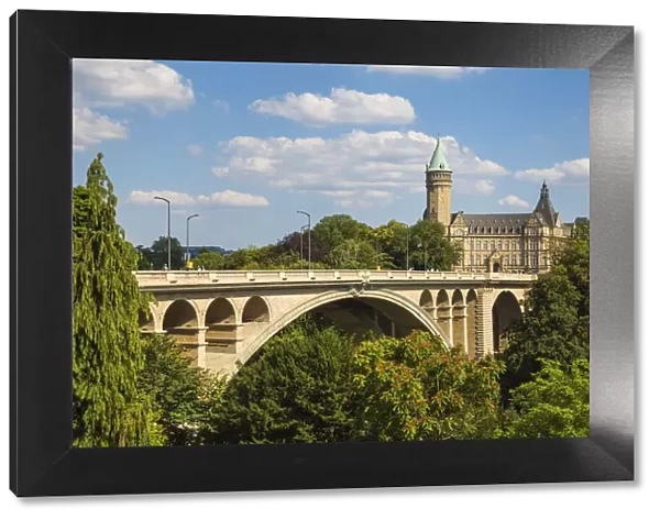Luxembourg, Luxembourg City, Adolphe bridge, Petrusse Park and the National savings bank