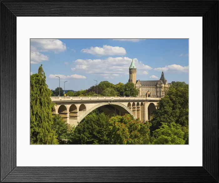 Framed Print : Luxembourg, Luxembourg City, Adolphe bridge, Petrusse Park and the National savings bank Framed Print : Luxembourg, Luxembourg City, Adolphe bridge, Petrusse Park and the National savings bank