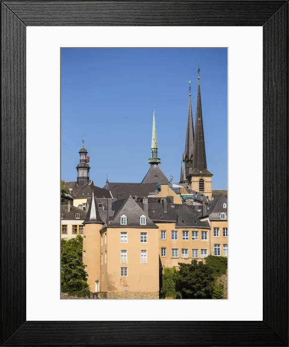 Framed Print : Luxembourg, Luxembourg City, The Corniche (Chemin de la Corniche) and spires of Our Framed Print : Luxembourg, Luxembourg City, The Corniche (Chemin de la Corniche) and spires of Our