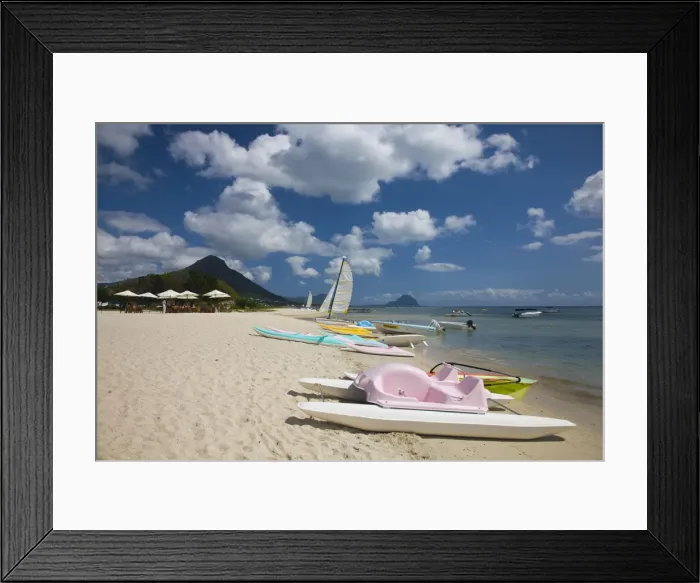 Framed Print : Mauritius, Western Mauritius, Flic en Flac, beach boats Framed Print : Mauritius, Western Mauritius, Flic en Flac, beach boats