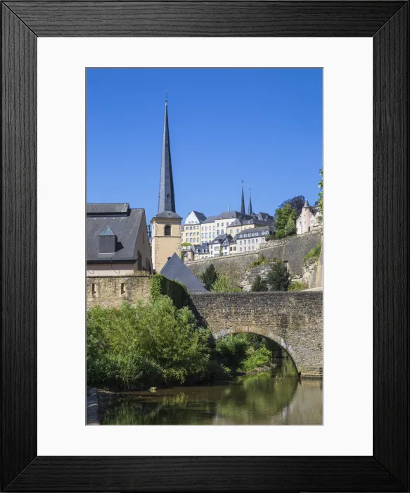 Framed Print : Luxembourg, Luxembourg City, Stierchen stone footbridge and Brock Promontory Framed Print : Luxembourg, Luxembourg City, Stierchen stone footbridge and Brock Promontory