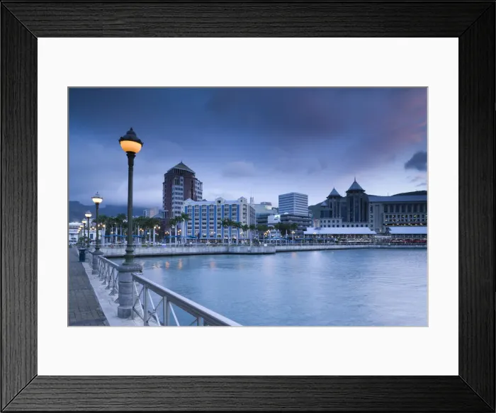Framed Print : Mauritius, Port Louis, Caudan Waterfront, dusk