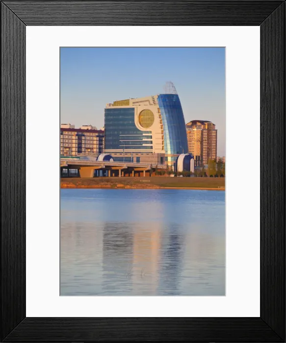 Framed Print : Kazakhstan, Astana, View of bridge on Kaldayakov St and city skyline