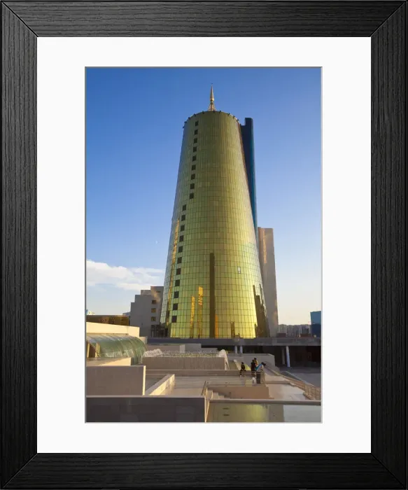 Framed Print : Kazakhstan, Astana, Twin golden-green, conical business centre