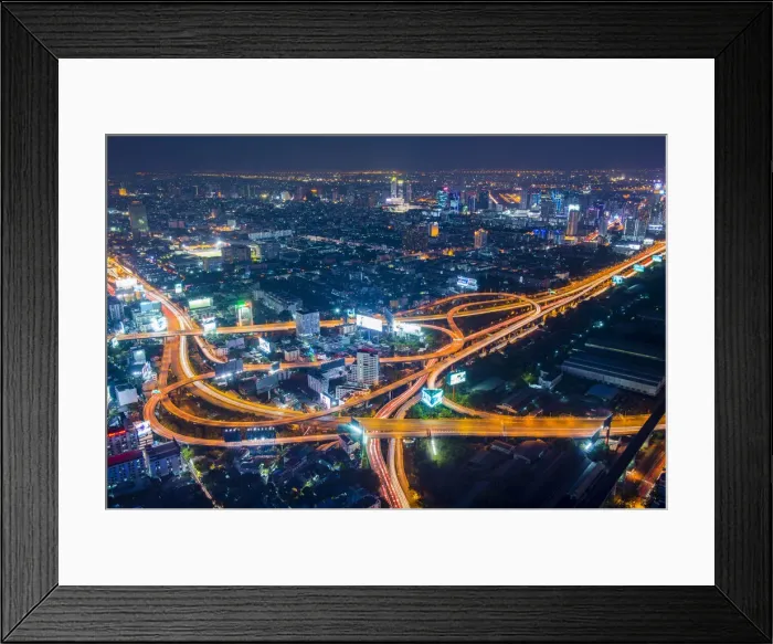 Framed Print : Bangkok, Thailand. Cityscape with city lights at dusk seen from the Baiyoke tower Framed Print : Bangkok, Thailand. Cityscape with city lights at dusk seen from the Baiyoke tower