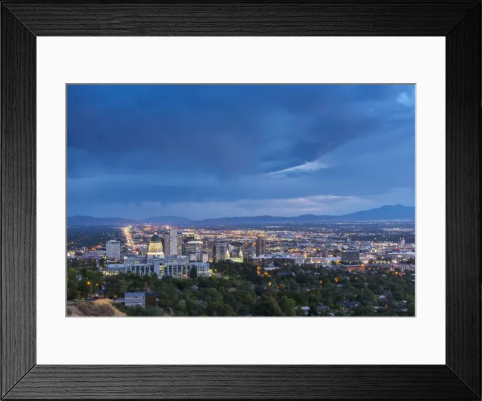 Framed Print : USA, Utah, Davis County, Salt Lake City, capitol, State street and capitol at dusk Framed Print : USA, Utah, Davis County, Salt Lake City, capitol, State street and capitol at dusk