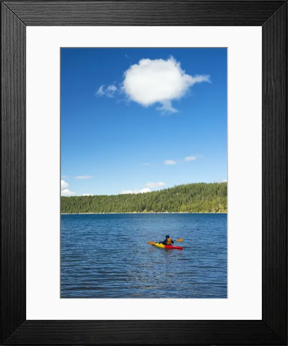 Framed Print : USA Oregon, La Pine, Newberry Volcanic National Monument, Kayaker on Paulina Lake Framed Print : USA Oregon, La Pine, Newberry Volcanic National Monument, Kayaker on Paulina Lake