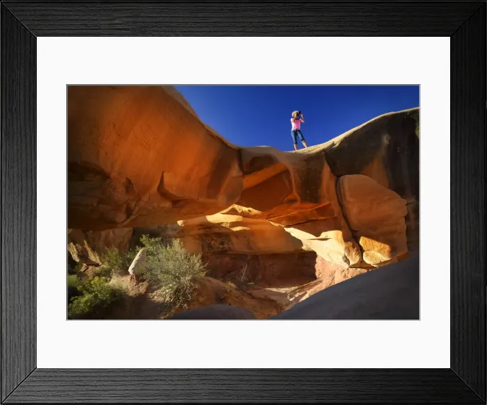 Framed Print : USA, Colorado Plateau, Utah, Woman photographing The Devils Garden of the Grand Framed Print : USA, Colorado Plateau, Utah, Woman photographing The Devils Garden of the Grand