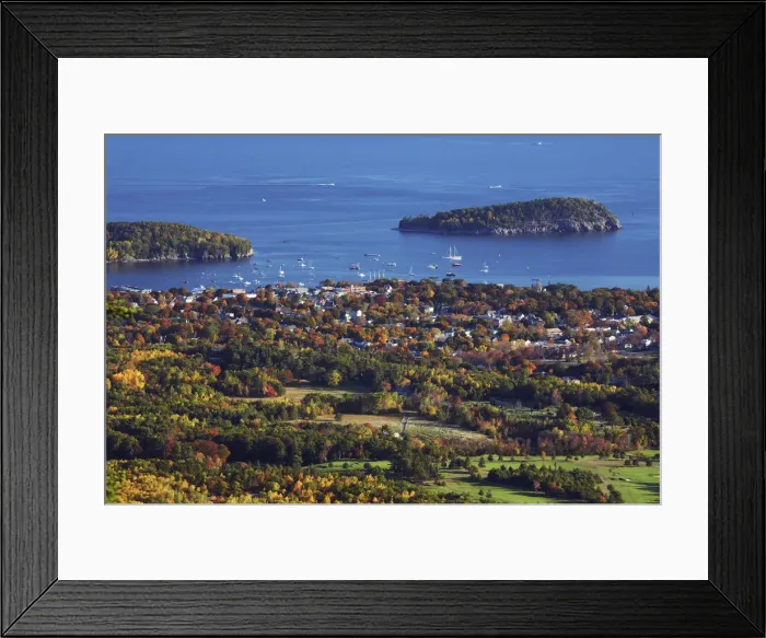 Framed Print : View over Bar Harbor in Autumn, Acadia National Park, Maine, USA Framed Print : View over Bar Harbor in Autumn, Acadia National Park, Maine, USA