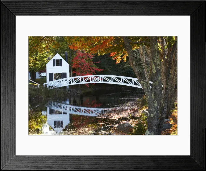 Framed Print : Cottage & Bridge in Autumn, Somesville, Maine, USA Framed Print : Cottage & Bridge in Autumn, Somesville, Maine, USA
