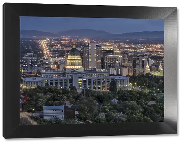 USA, Utah, Davis County, Salt Lake City, State Capitol and city view
