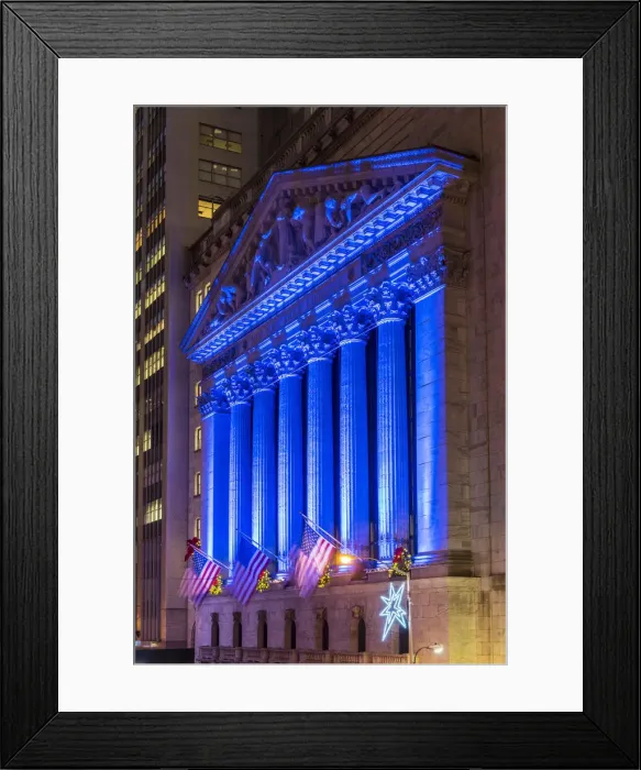 Framed Print : New York Stock Exchange enlightened by night, Wall Street, Lower Manhattan, New York, USA Framed Print : New York Stock Exchange enlightened by night, Wall Street, Lower Manhattan, New York, USA