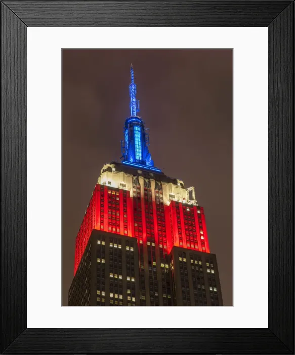 Framed Print : Night view of the Empire State Building with red, white and blue colors in honor of Framed Print : Night view of the Empire State Building with red, white and blue colors in honor of