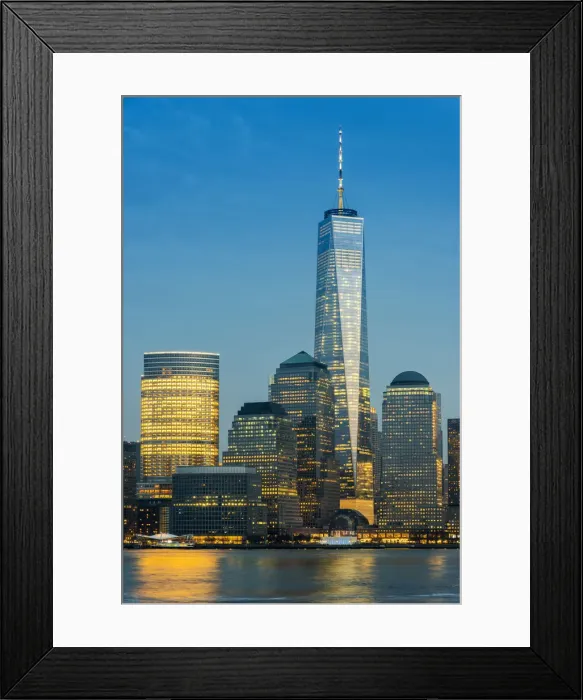 Framed Print : View at dusk of One World Trade Center and Lower Manhattan financial center, Manhattan