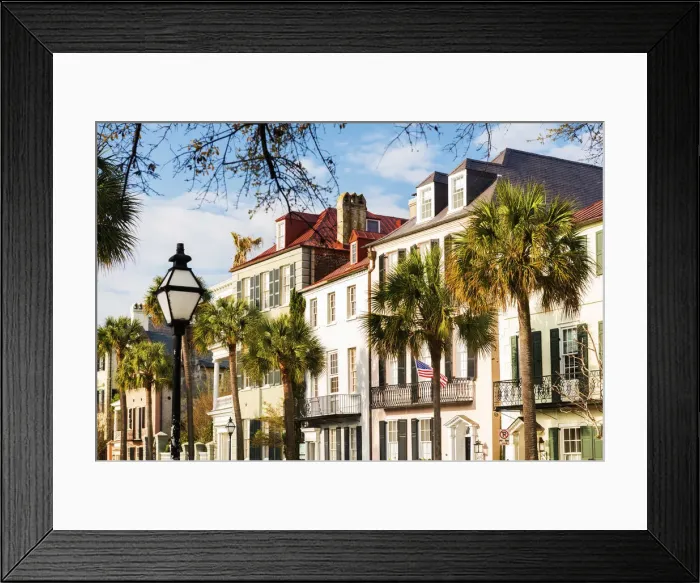 Framed Print : USA, South Carolina, Charleston, Colourful town houses in the historical centre Framed Print : USA, South Carolina, Charleston, Colourful town houses in the historical centre