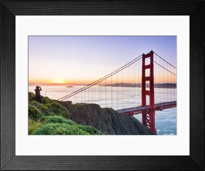 Framed Print : North America, USA, America, California, San Francisco, man taking a picture at sunrise Framed Print : North America, USA, America, California, San Francisco, man taking a picture at sunrise